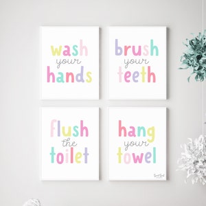 Girl Bathroom Prints Pink, Kids Bathroom Wall Art Printable, Bathroom ...