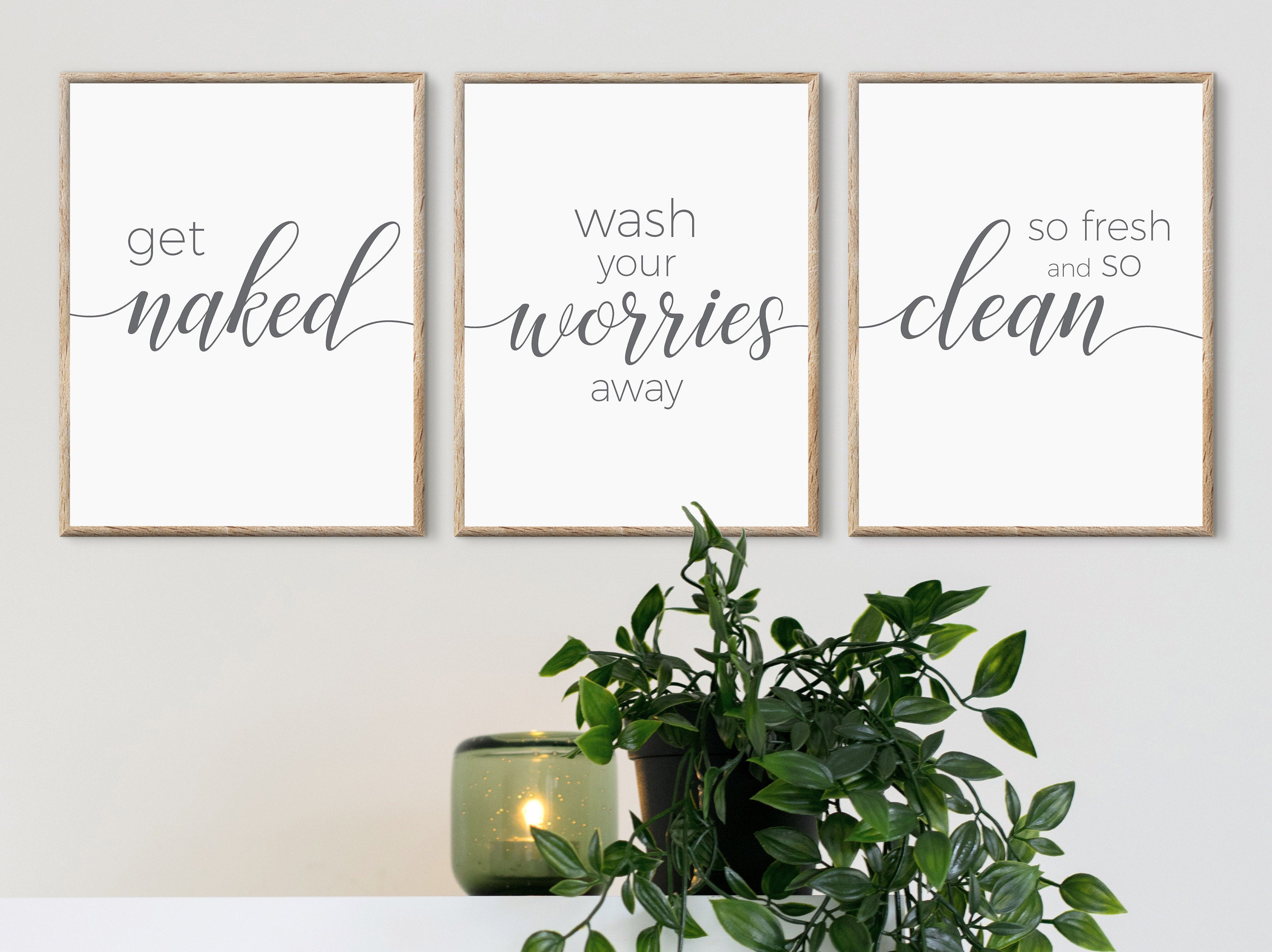 Bathroom prints set of 3 grey bathroom wall art get naked Etsy
