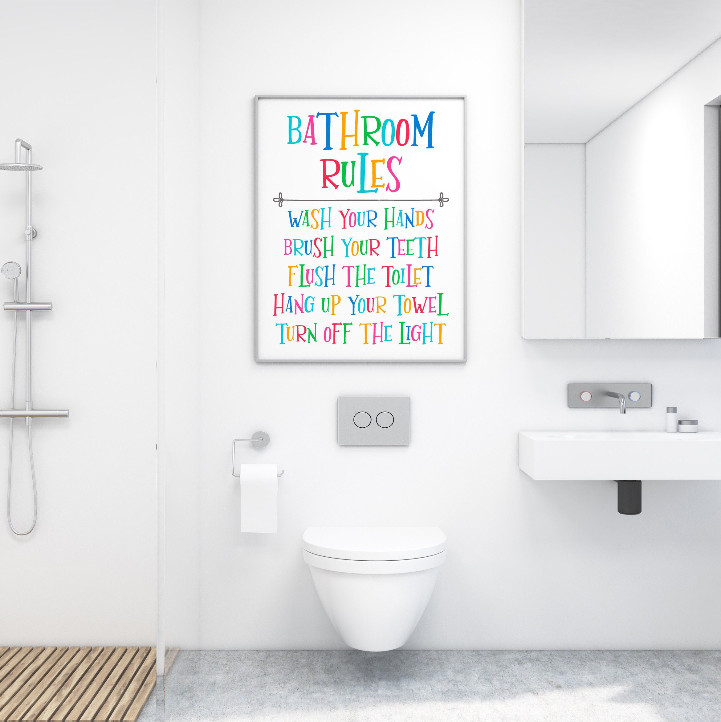 Kids Bathroom Rules Print Bathroom Wall Art Kids Bathroom Etsy