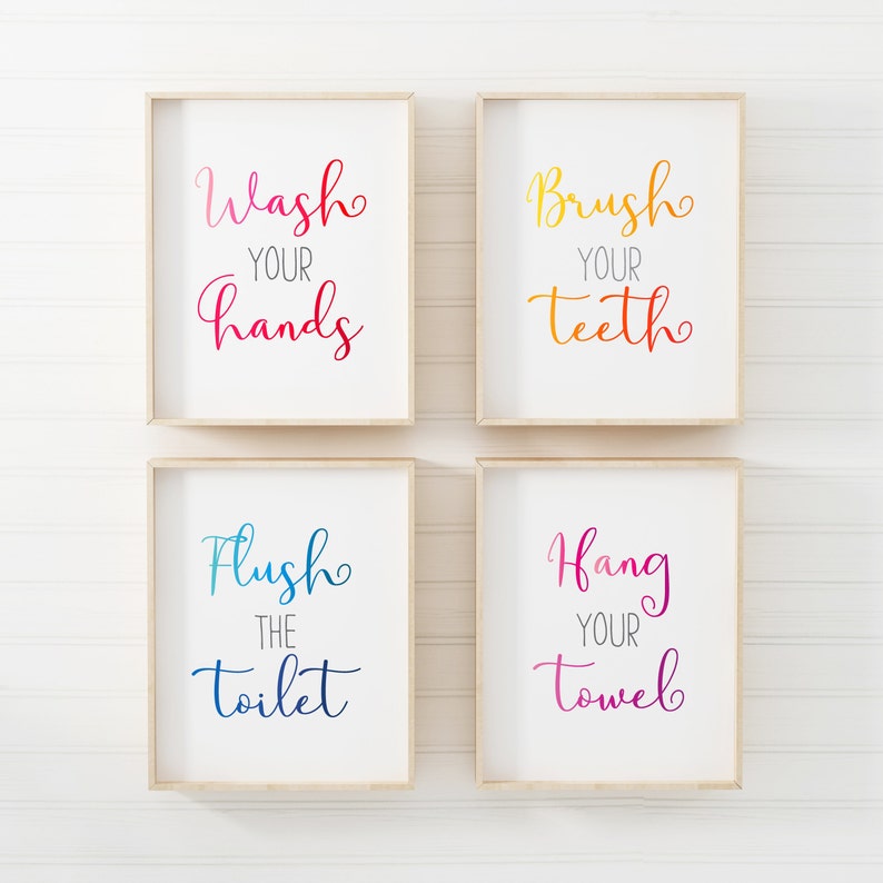Kids Bathroom Signs Printable Kids Bathroom Art Prints Set | Etsy