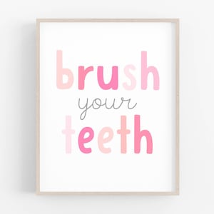Girl Bathroom Prints Pink, Kids Bathroom Wall Art Printable, Bathroom ...