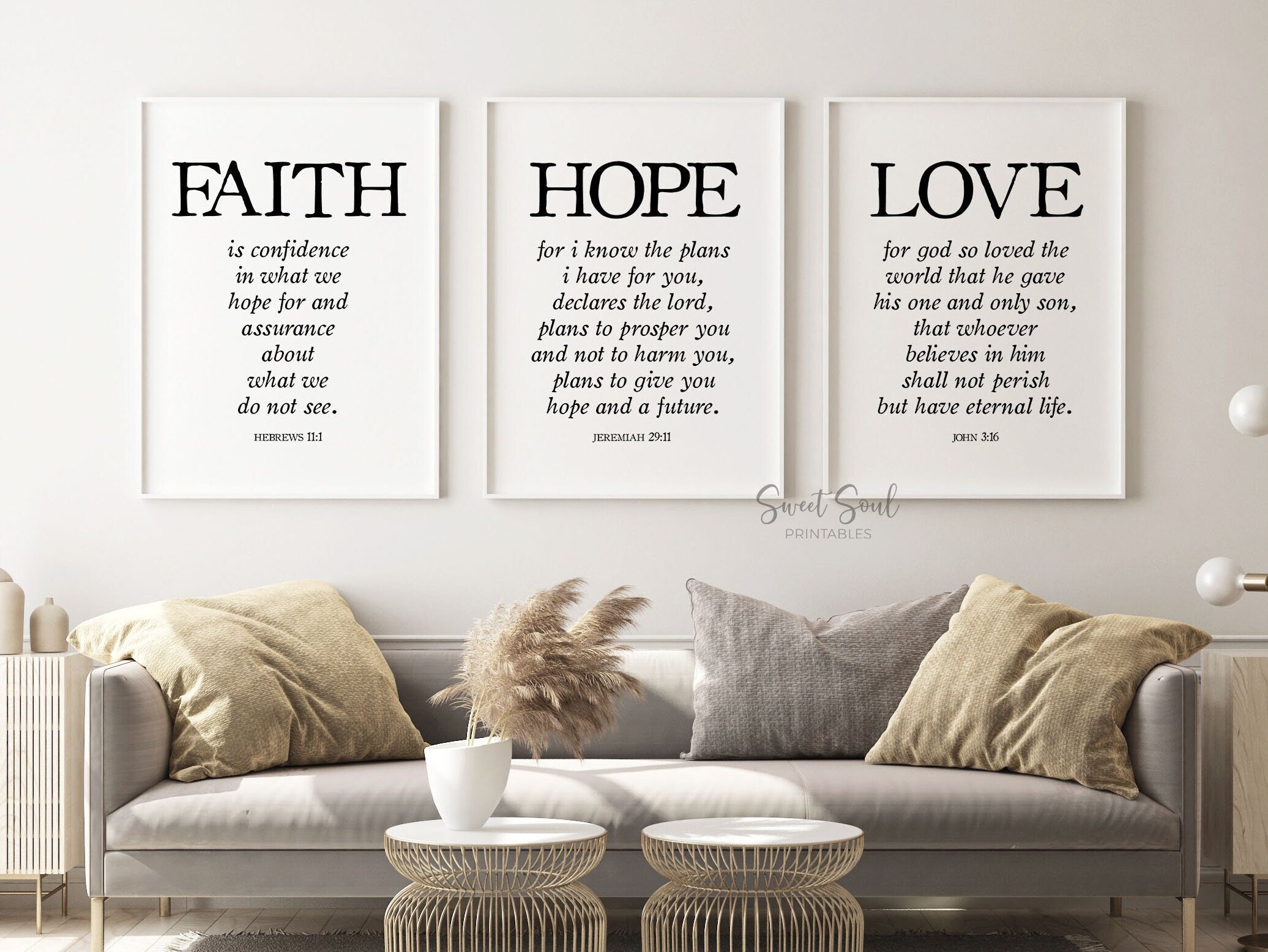 Faith Hope Love Wall Art Set of 3 Bible Verse Art Christian - Etsy