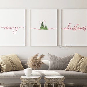 Merry Christmas Prints Set of 3 Christmas Wall Art, Christmas Tree ...