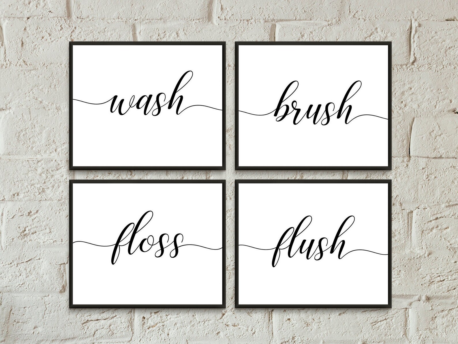 Wash brush floss flush printable bathroom wall art digital Etsy