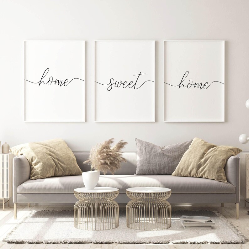 Home Sweet Home Wall Art, Living Room Prints Set Of 3 Above Couch Sign, Home Entrance Printable Art Hallway Wall Decor Quote Poster Download image 3