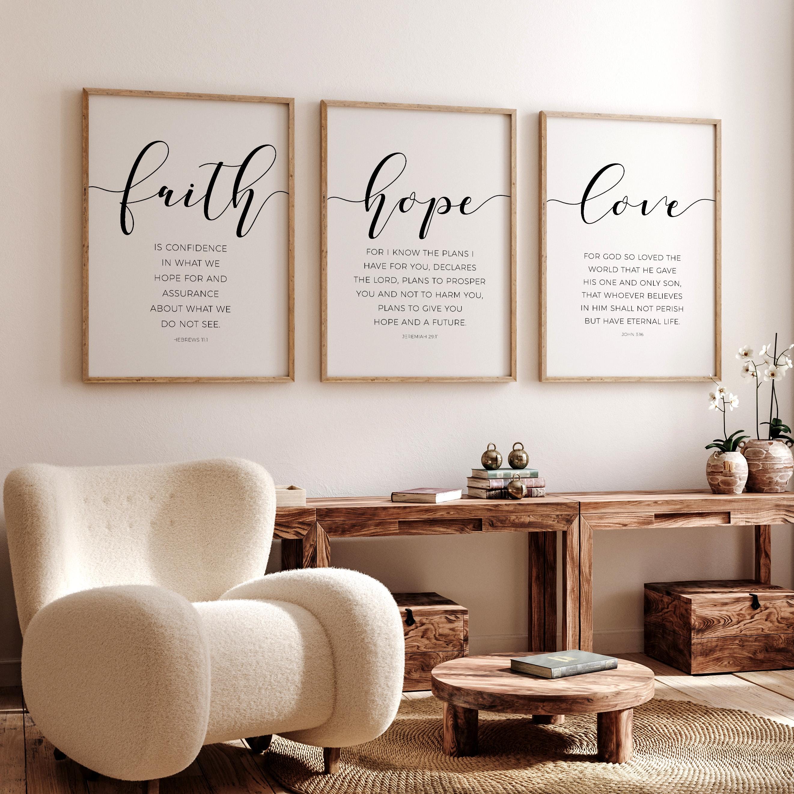 Faith Hope Love Print, Bible Verse Wall Art Christian Home Decor, Bible ...
