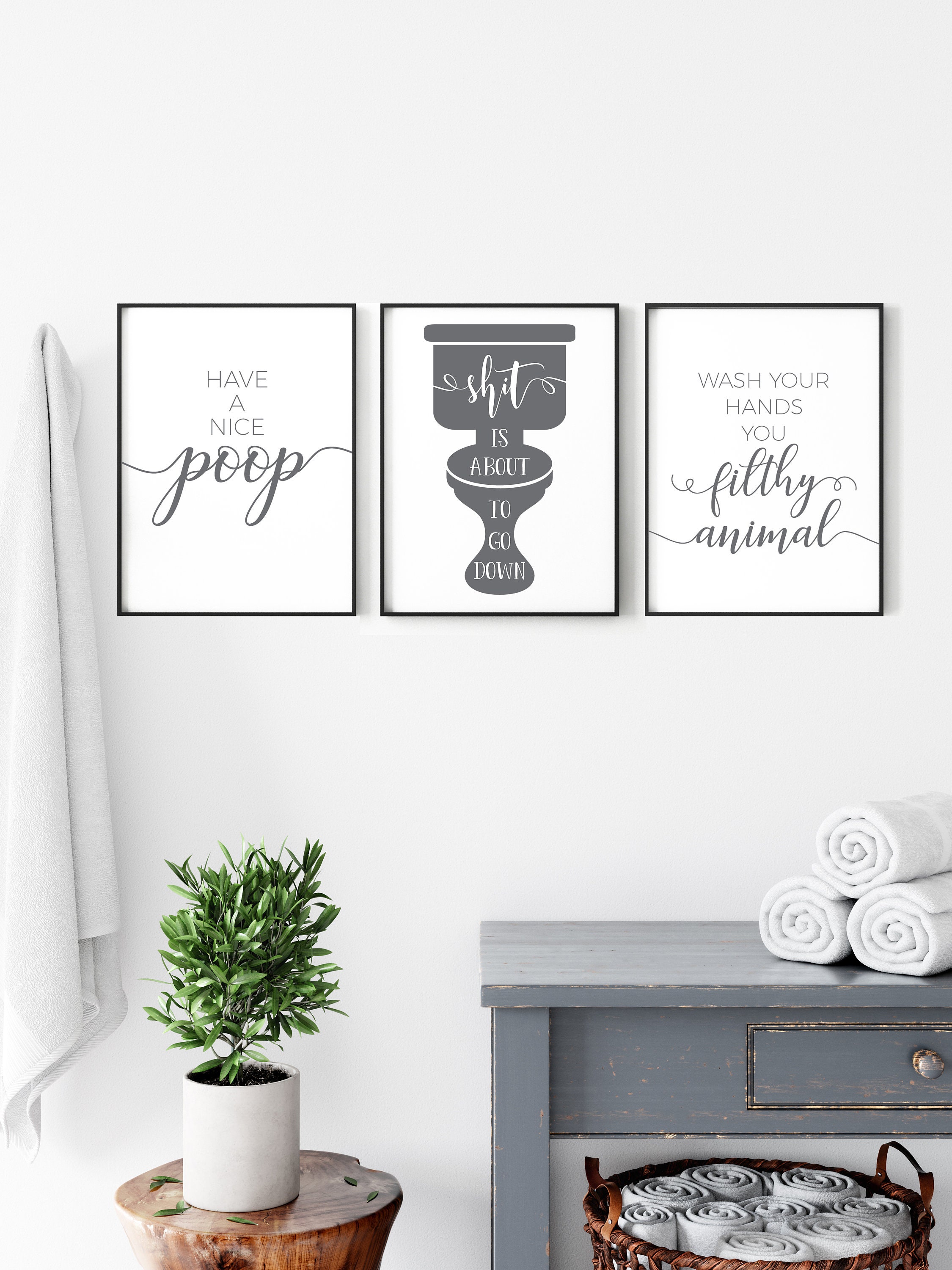 Bathroom wall art funny bathroom prints set of 3 bathroom Etsy