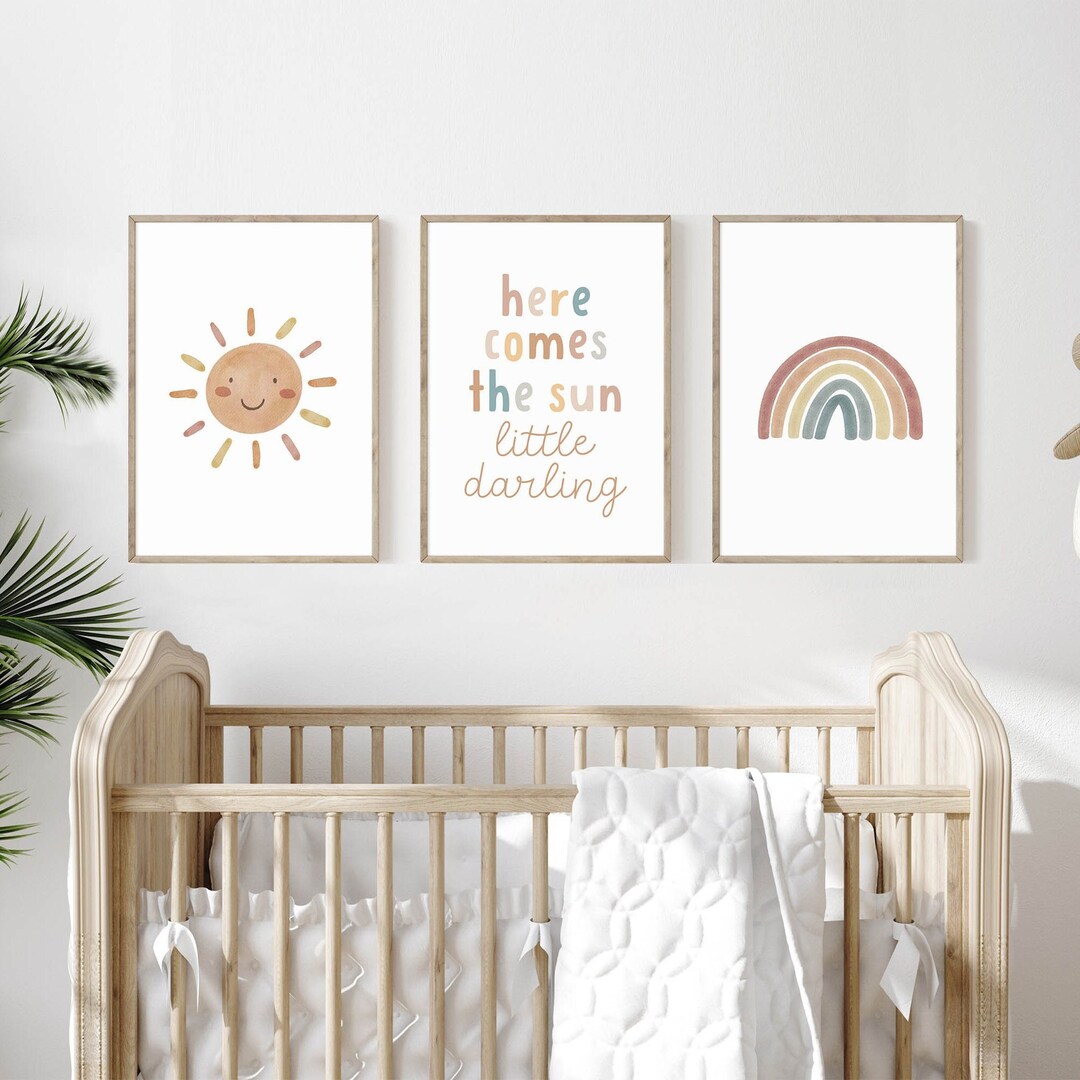 Neutral Nursery Wall Decor Printable Art, Here Comes the Sun Little ...