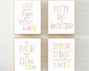 Bathroom wall art, Bathroom prints kids, Girl bathroom decor, Bathroom printable art, Kids bathroom signs, Splish splash I, Wash your hands