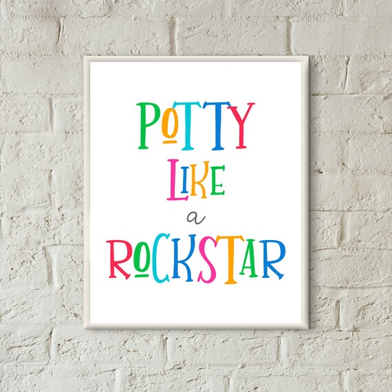 Kids Bathroom Printable Bathroom Signs Potty Like A Rockstar Funny Bathroom Art Kids Room Decor Rainbow Bright Bathroom Art Print Download