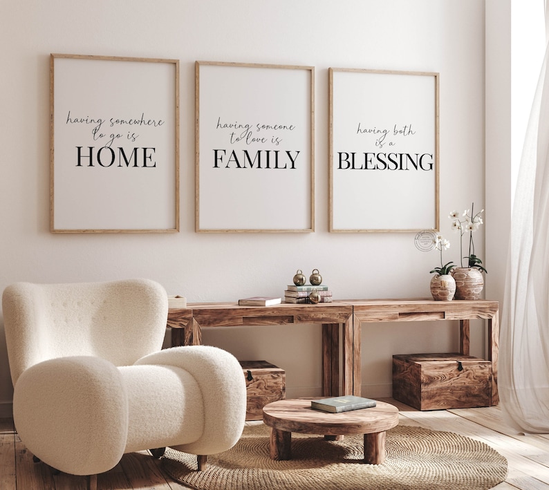 family print set of 3 living room prints above couch wall decor, home family quotes, family definition printable art, dinning room wall art