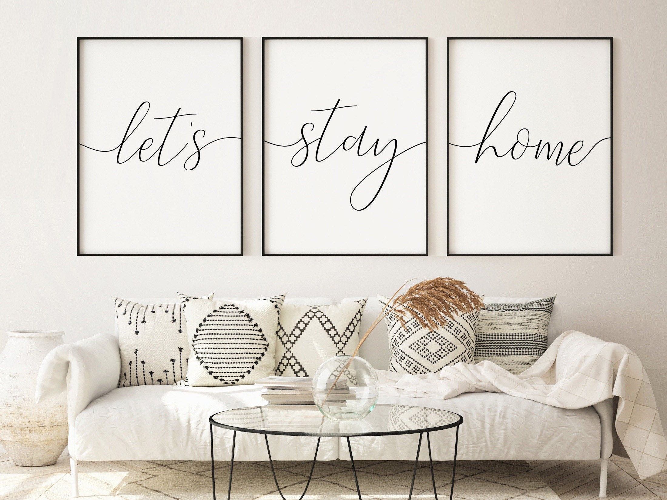 Let's stay home print wall art living room prints set of 3 Etsy