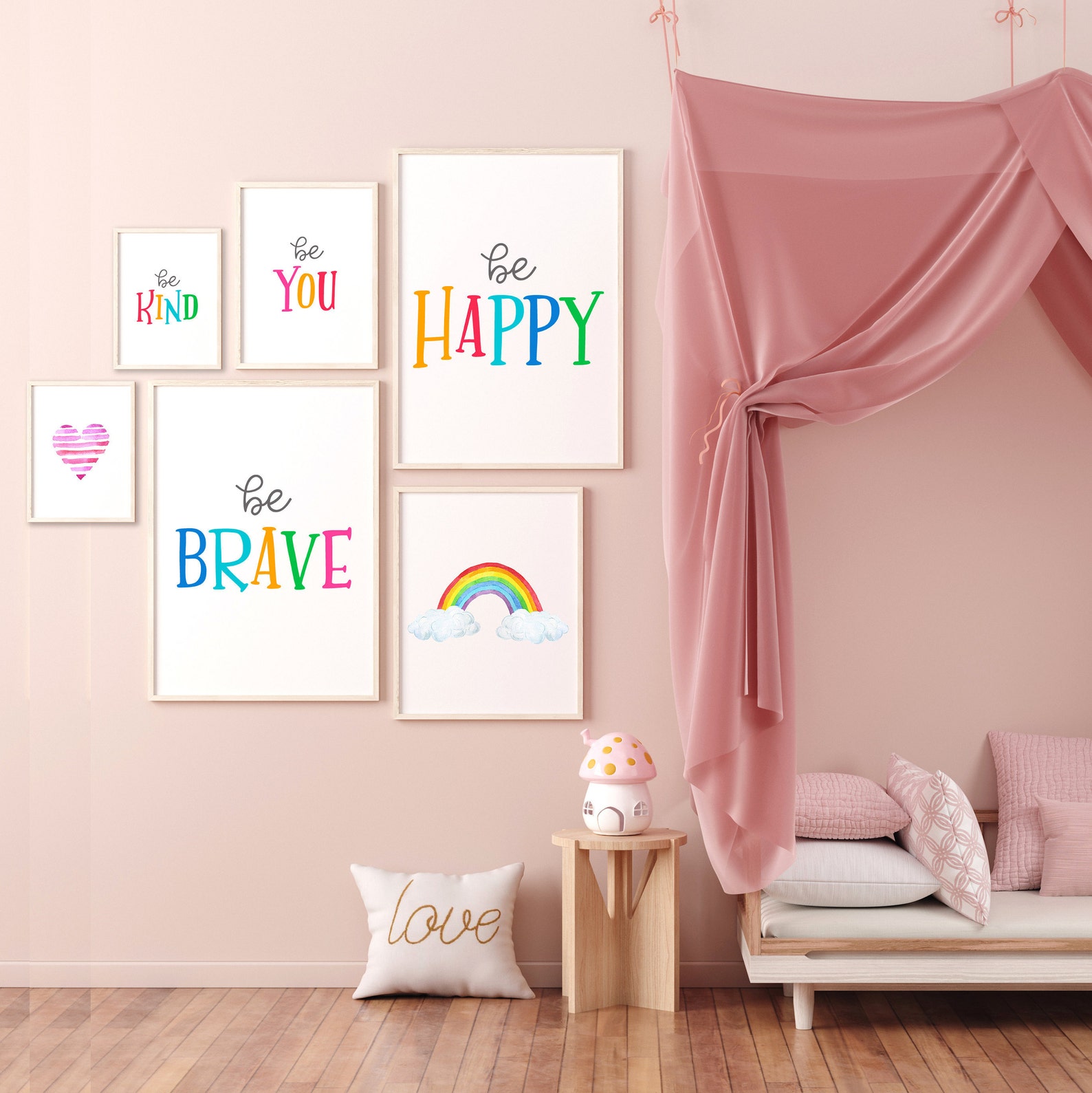 Playroom Wall Art Set of 6 Nursery Prints Rainbow Kids Wall Etsy