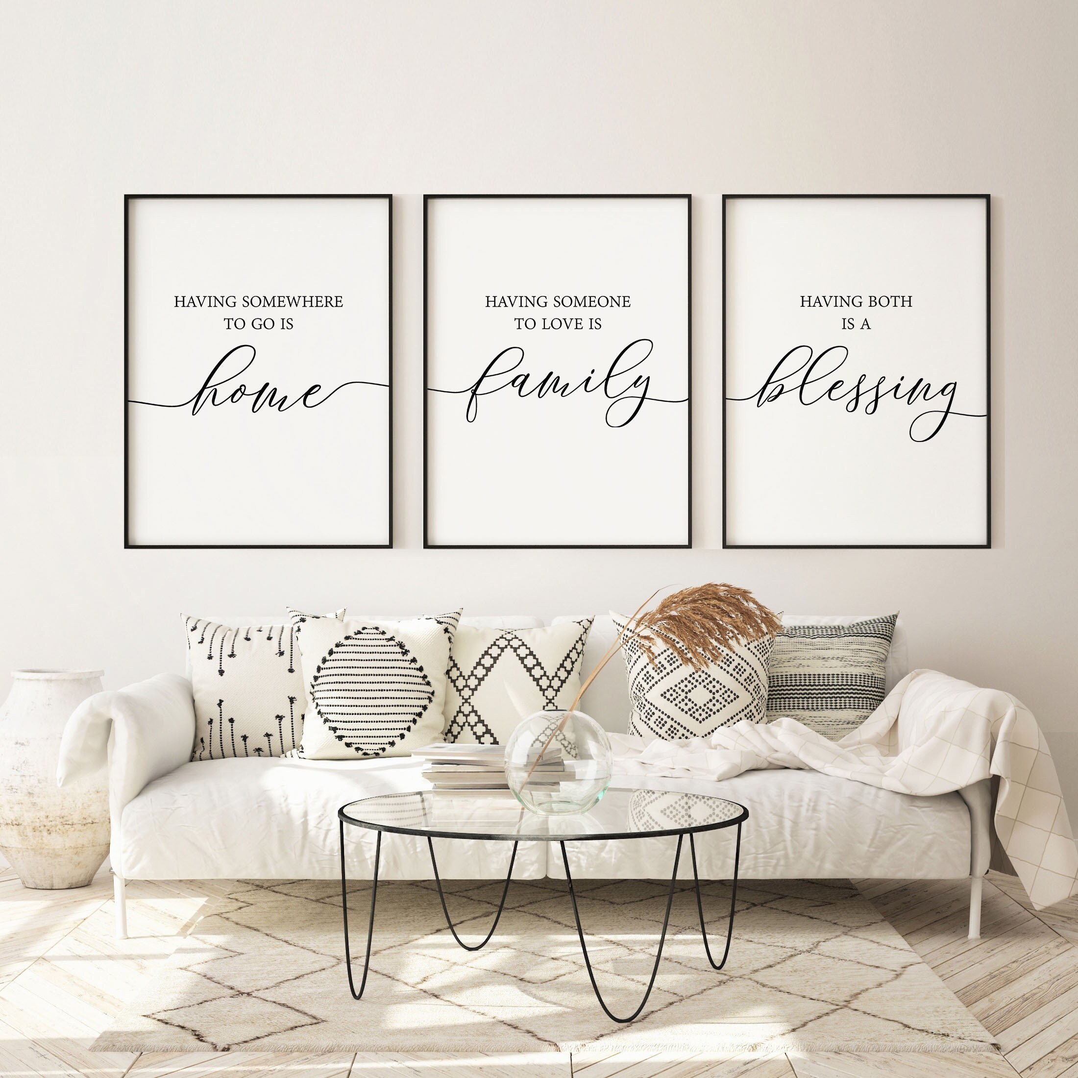 Set of 3 Prints Living Room Wall Art Home Family Happiness 