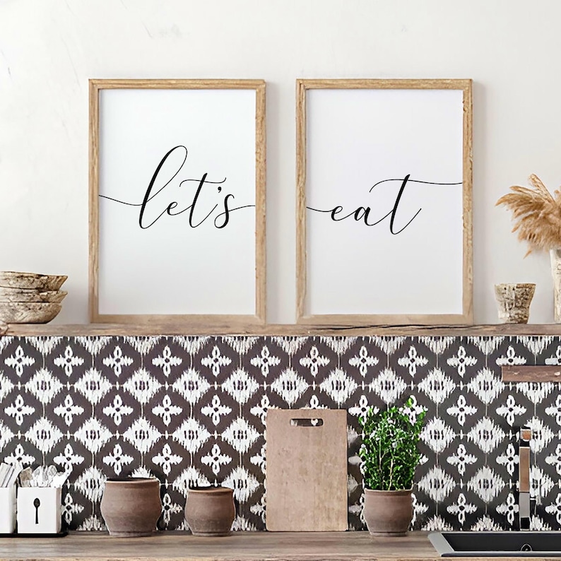 kitchen wall prints, boho kitchen prints, dining room... Let's Eat Print Download Kitchen and Dining Wall Art, Dining Room ...