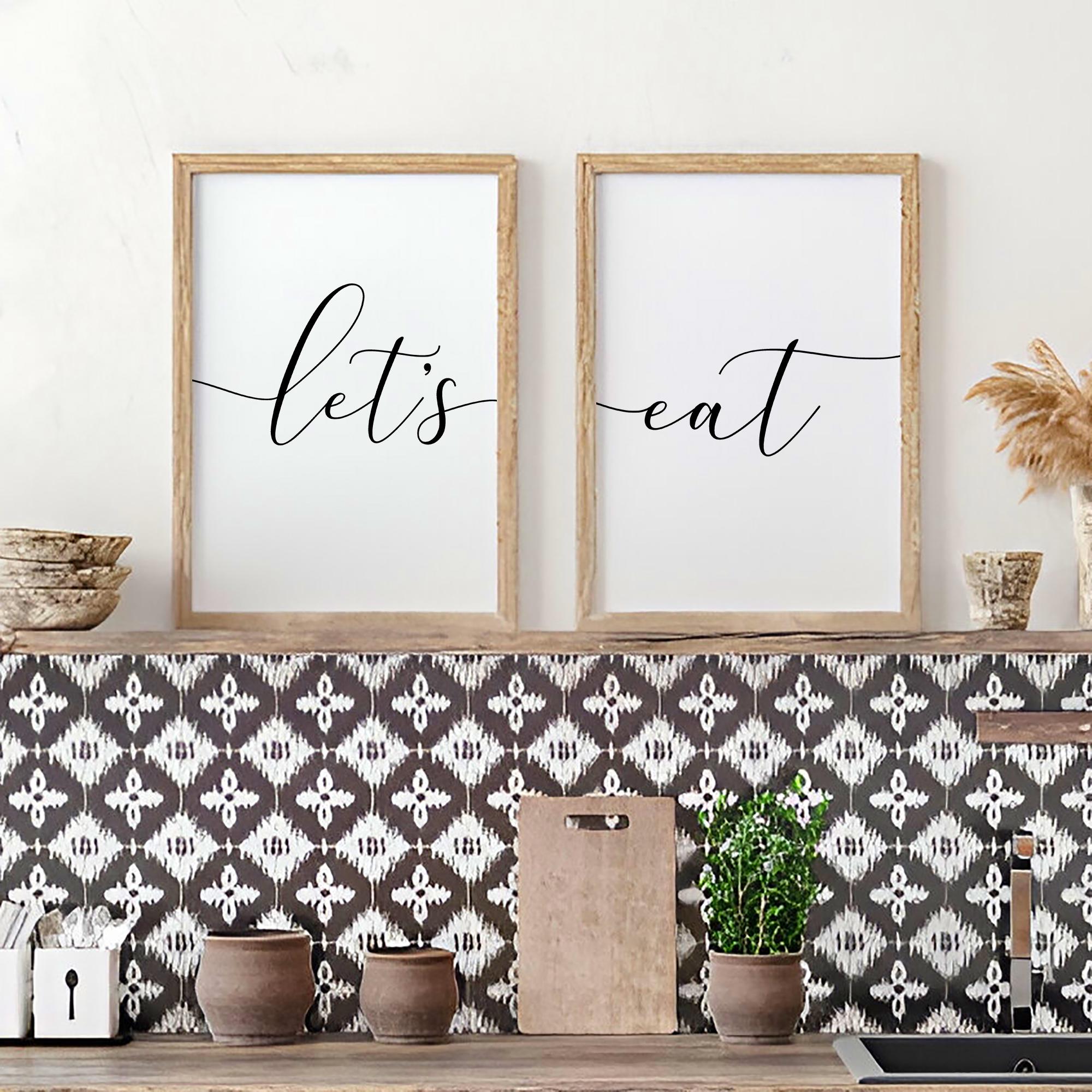 neutral beige kitchen prints, dining room prints, set... Let's Eat Print Download Kitchen and Dining Wall Art, Dining Room ...