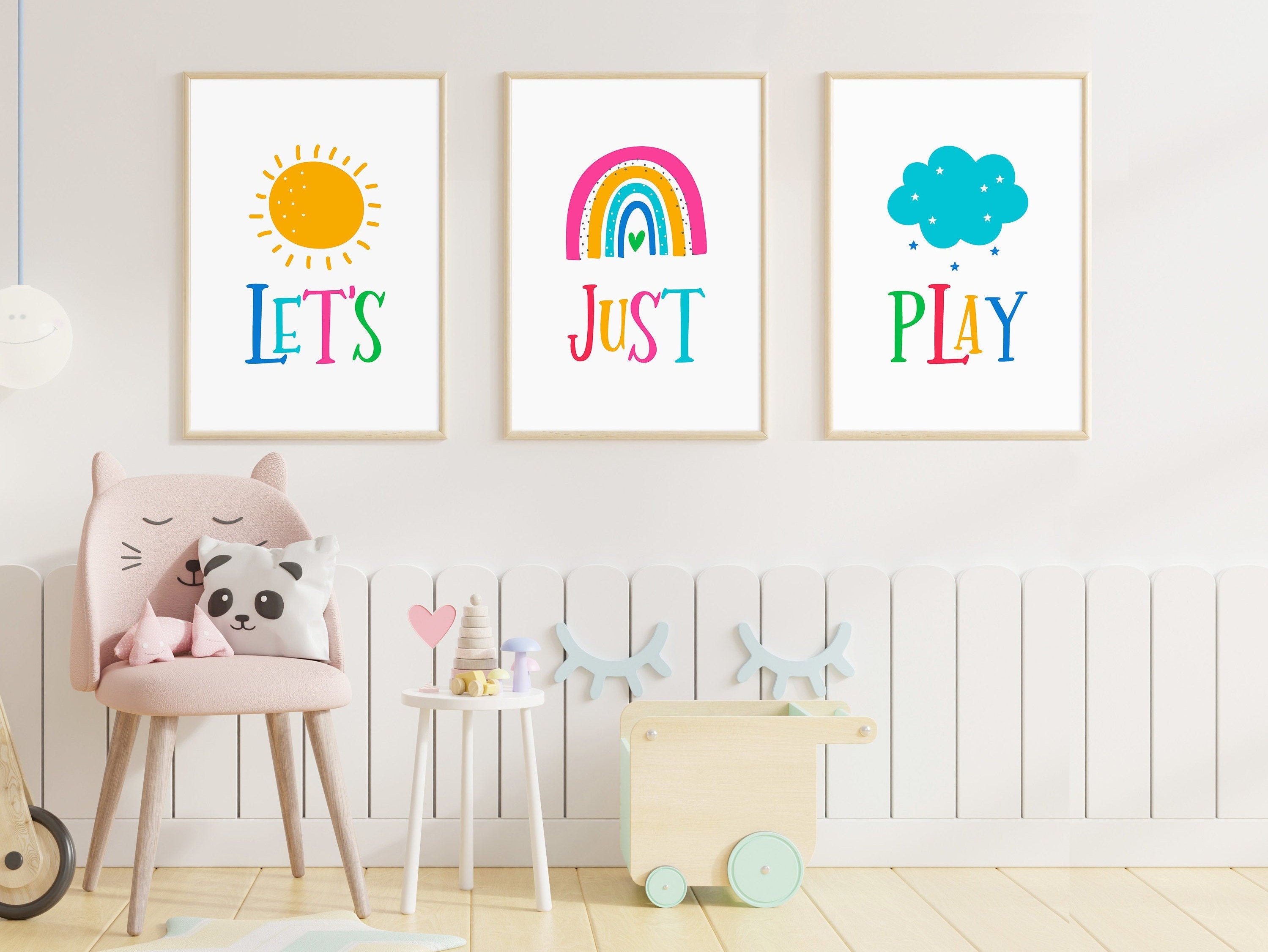 Playroom prints lets just play kids room printable rainbow Etsy