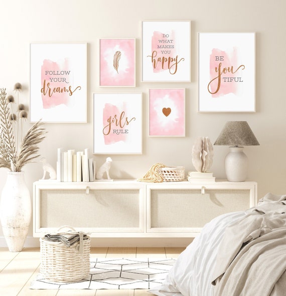 Teen Room Decor Girl DOWNLOADABLE Prints Wall Art Pink and 