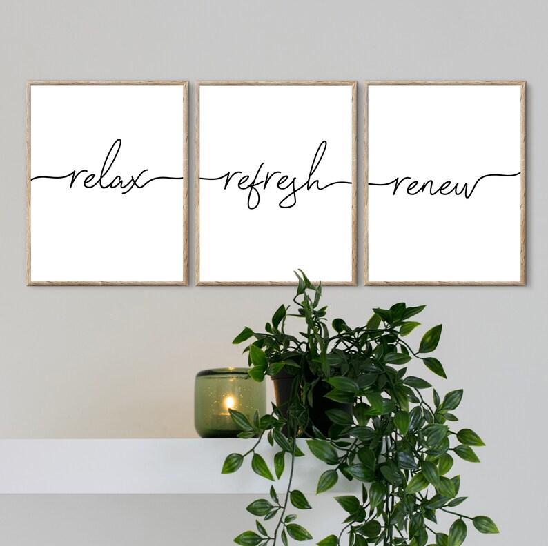 Bathroom wall art set of 3 relax refresh renew sign bathroom Etsy