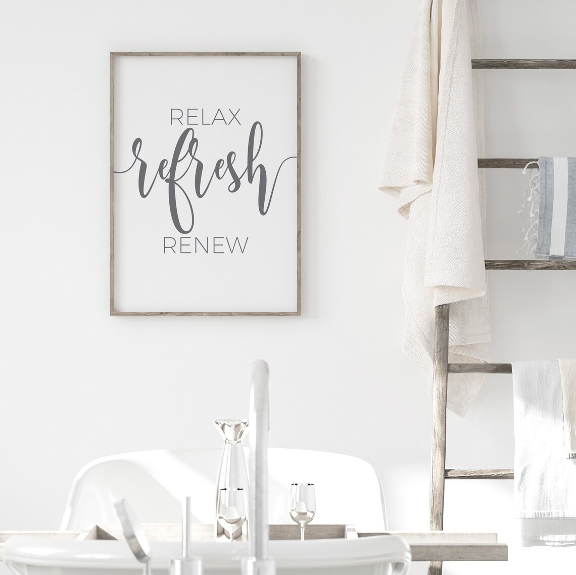 Relax refresh renew wall art bathroom print greybathroom Etsy