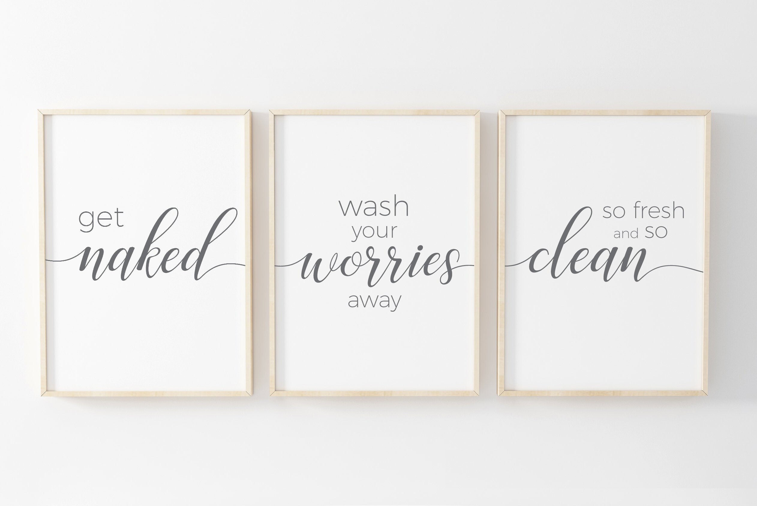 Bathroom prints set of 3 grey bathroom wall art get naked Etsy