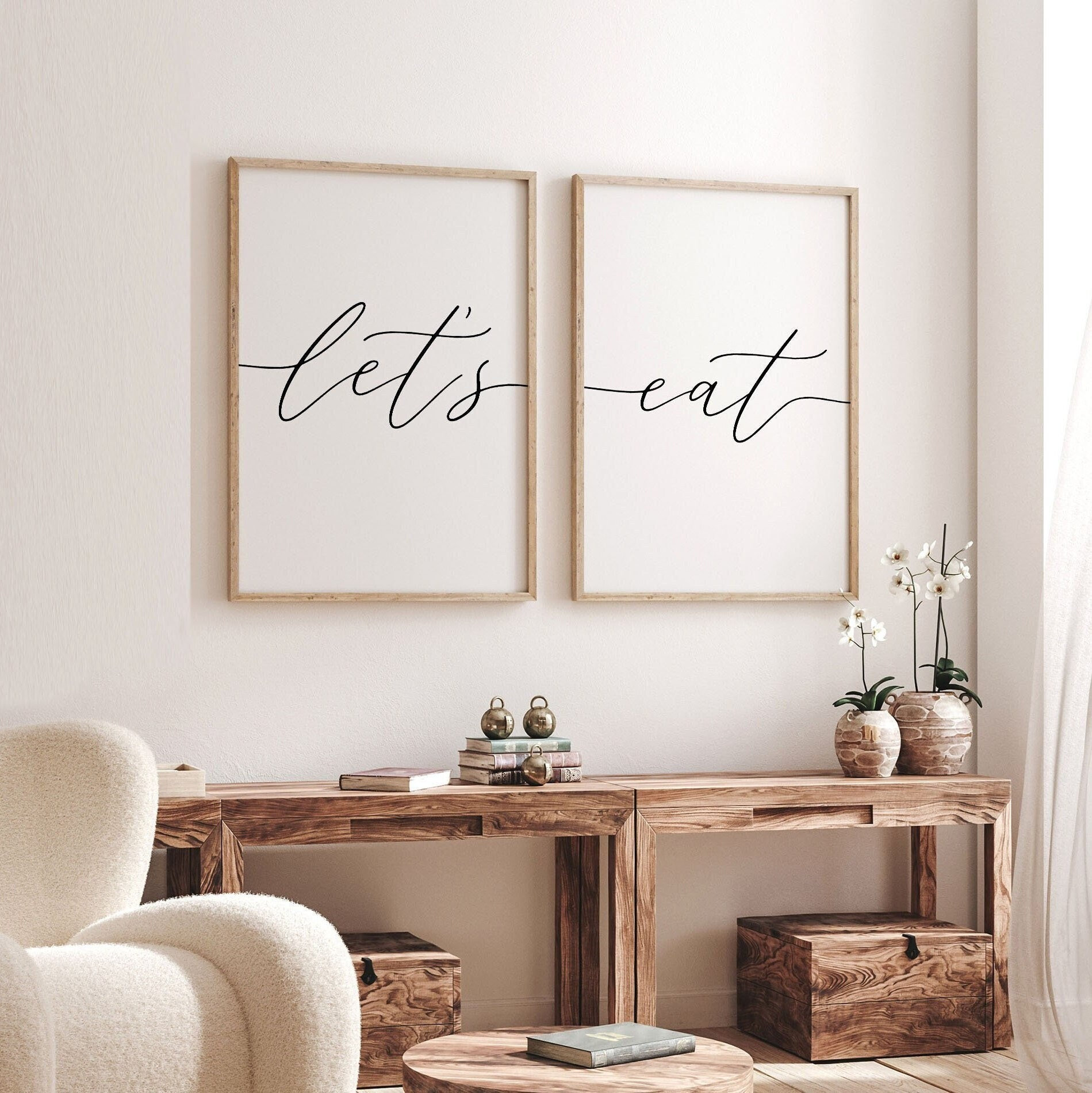 neutral beige kitchen prints, dining room prints, set... Let's Eat, Kitchen Dining Wall Art, Dining Room Prints, Kitchen Wall ...