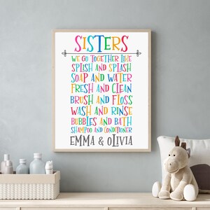 Girl Bathroom Decor, Sisters Name Wall Art, Bathroom Wall Decor, Twin Girl Nursery Prints, Custom Wall Art, Personlised Name Print Girl Room image 5