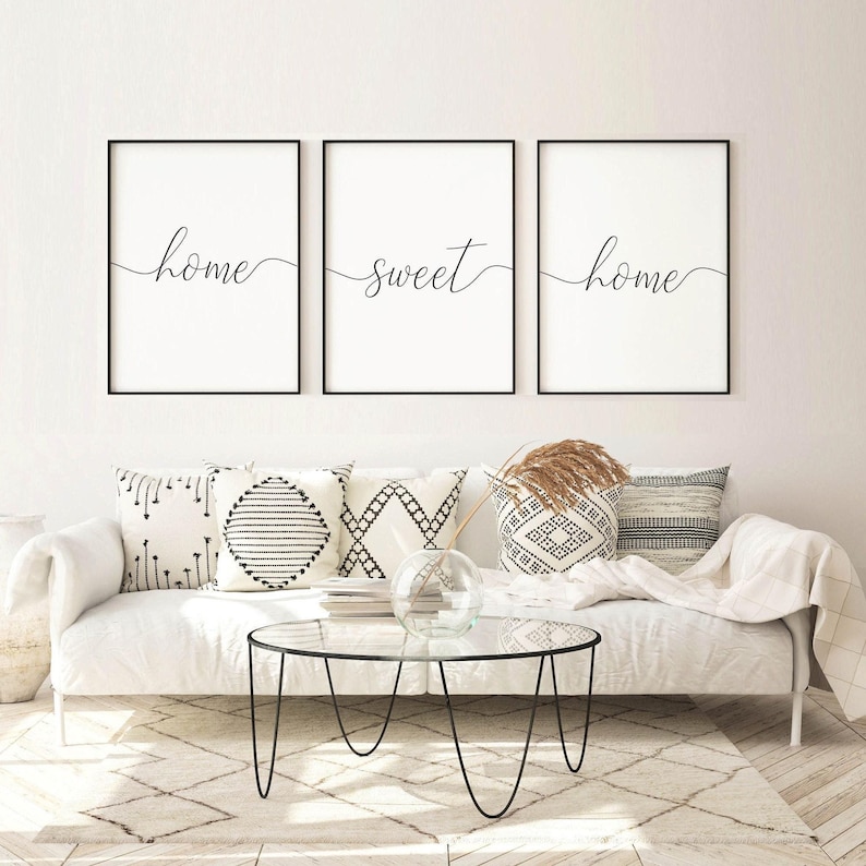Home Sweet Home Wall Art, Living Room Prints Set Of 3 Above Couch Sign, Home Entrance Printable Art Hallway Wall Decor Quote Poster Download image 1