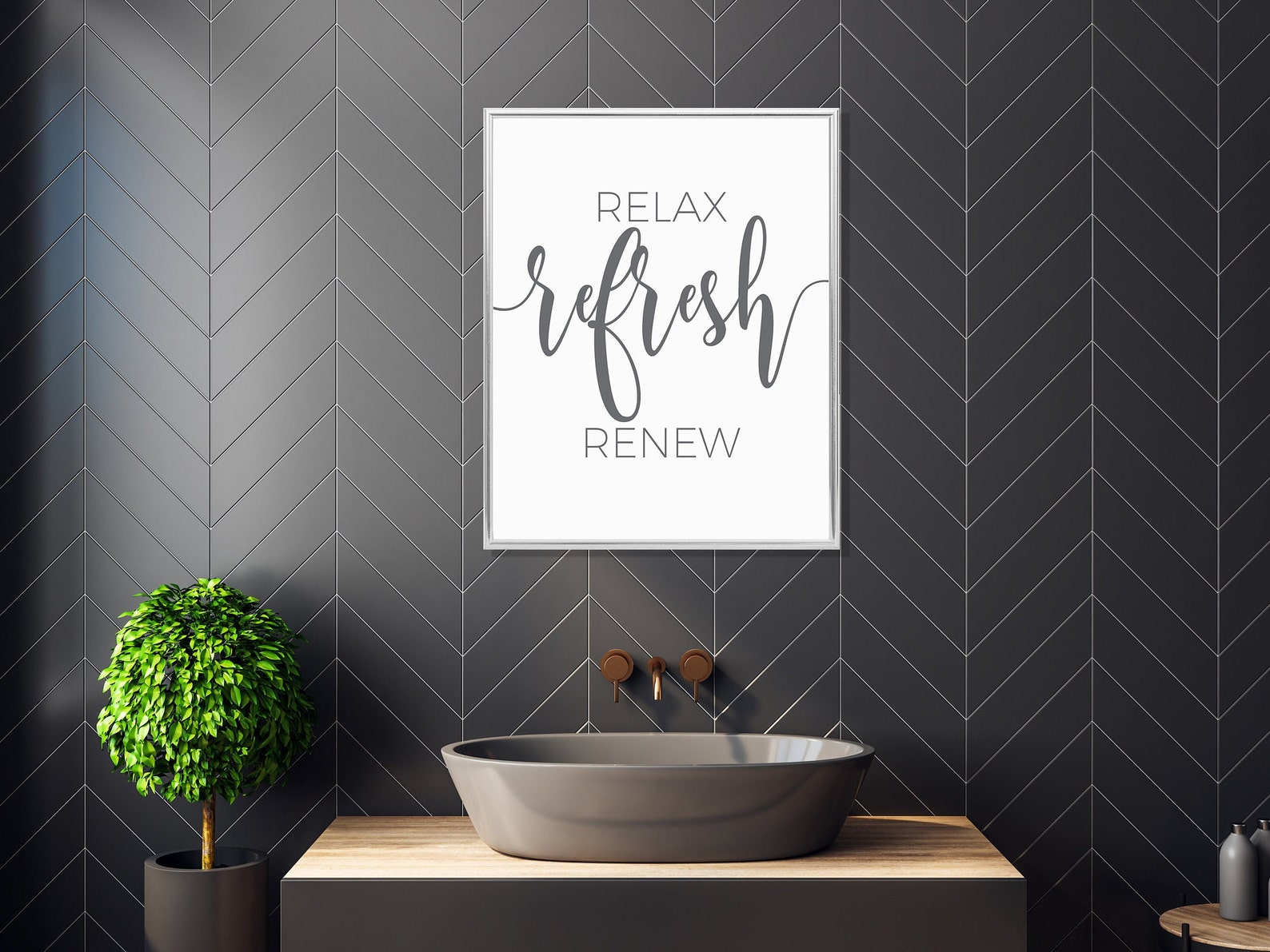 Relax refresh renew wall art bathroom print greybathroom Etsy