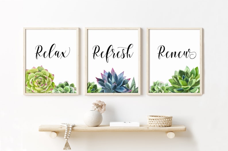 Relax refresh renew printable bathroom wall art set of 3 Etsy