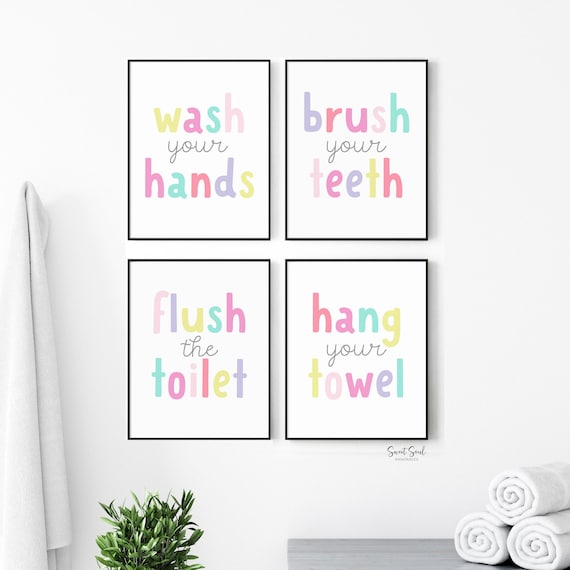 Bathroom Wall Art Kids, Baby Bathroom Wall Decor, Girl Bathroom Decor Pink, Toddler Bathroom Art Printable, Nursery Bathroom Prints Download