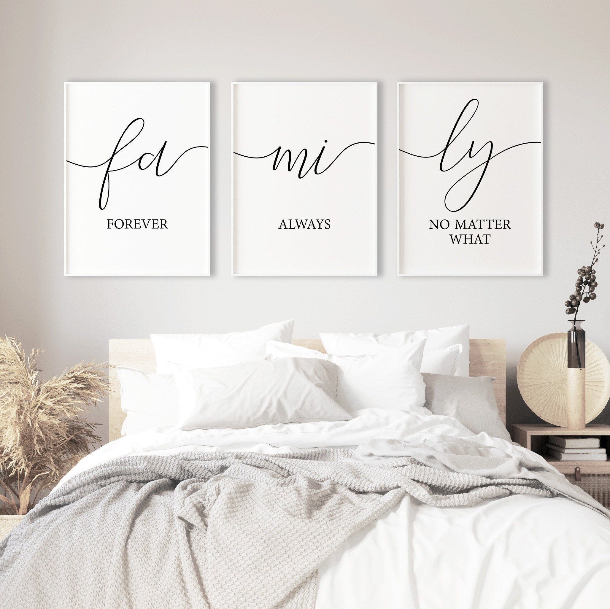 Family print set of 3 living room prints above couch wall Etsy
