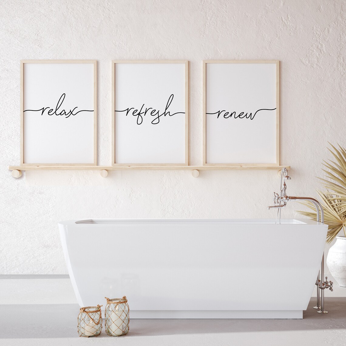 Bathroom wall art set of 3 relax refresh renew sign bathroom | Etsy
