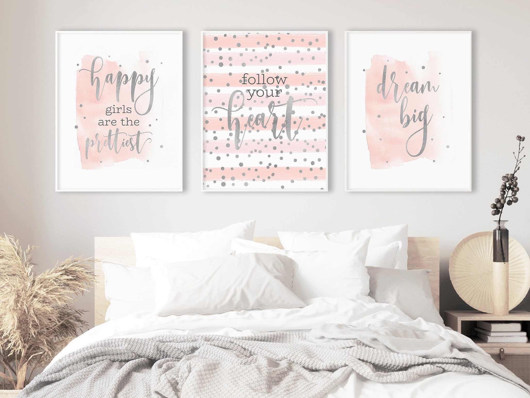 Girls Wall Art Set of 3 Pink Prints for Bedroom Girl Etsy