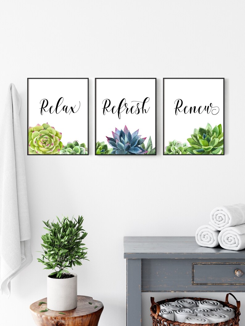 Relax refresh renew printable bathroom wall art set of 3 | Etsy