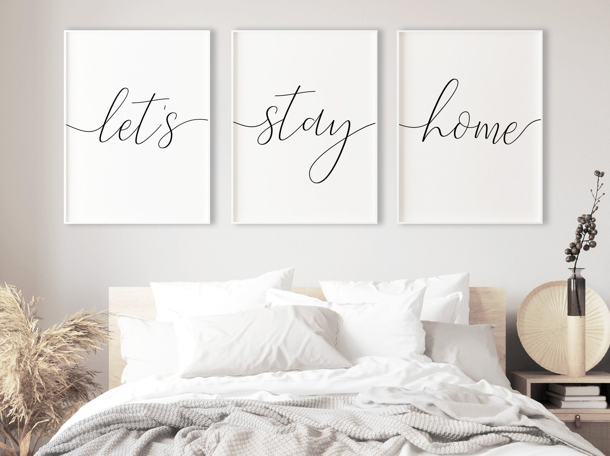 Let's stay home print wall art living room prints set of 3 Etsy