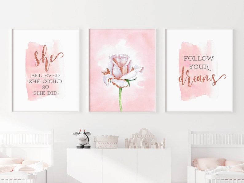 Girls bedroom prints set girls room wall art pink set of 3 Etsy