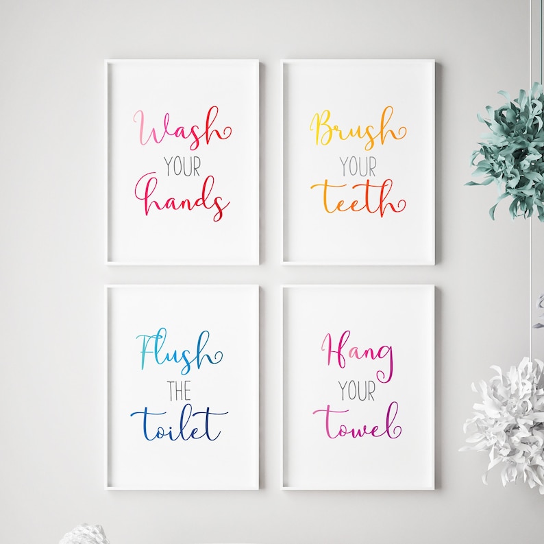 Kids Bathroom Signs Printable Kids Bathroom Art Prints Set | Etsy