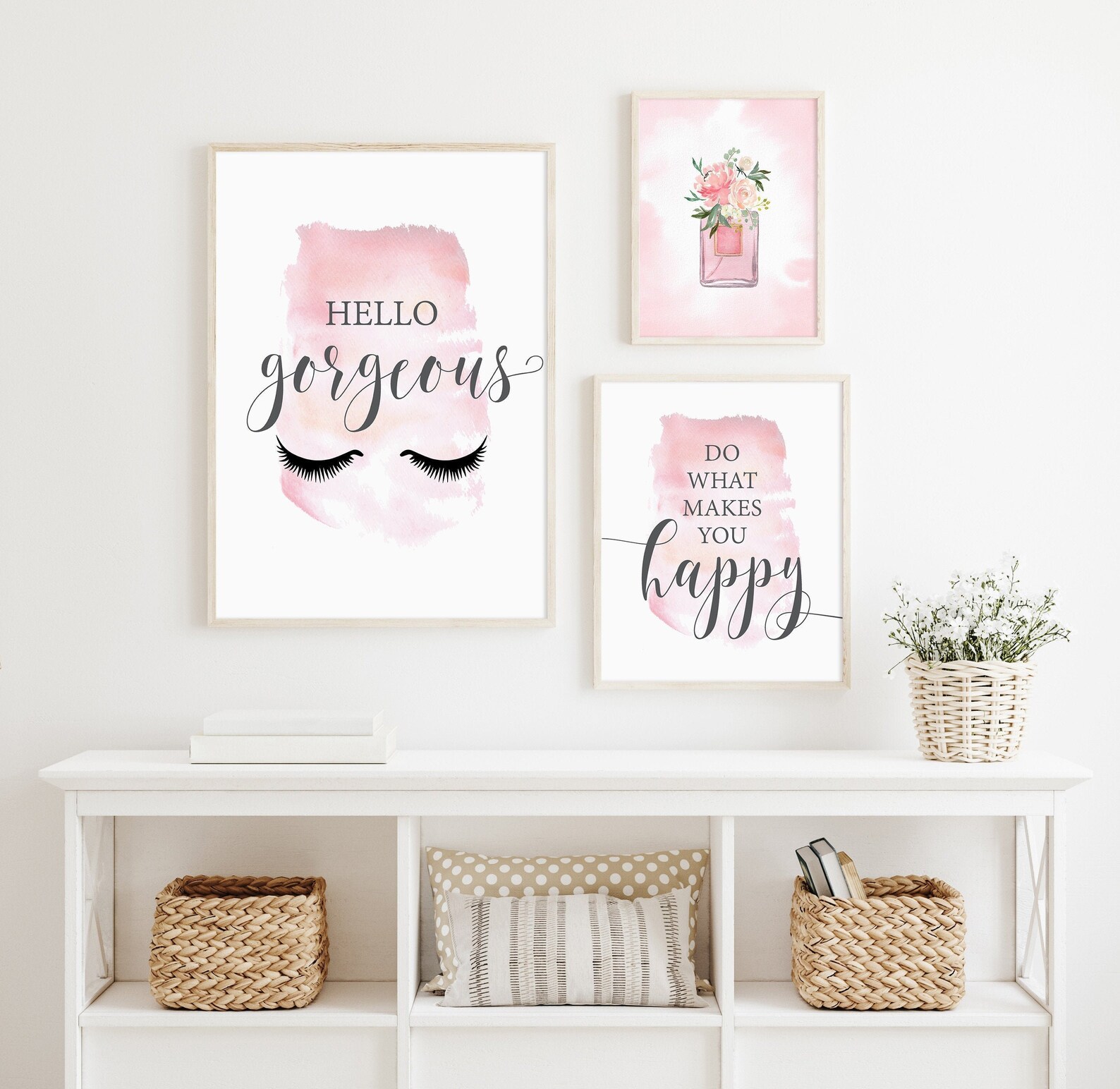Set of 3 pink prints for girl bedroom decor eyelashes wall Etsy