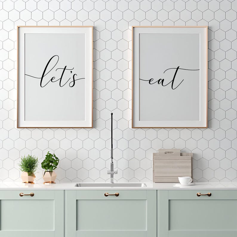 kitchen wall prints, boho kitchen prints, dining room... Let's Eat Print Download Kitchen and Dining Wall Art, Dining Room ...