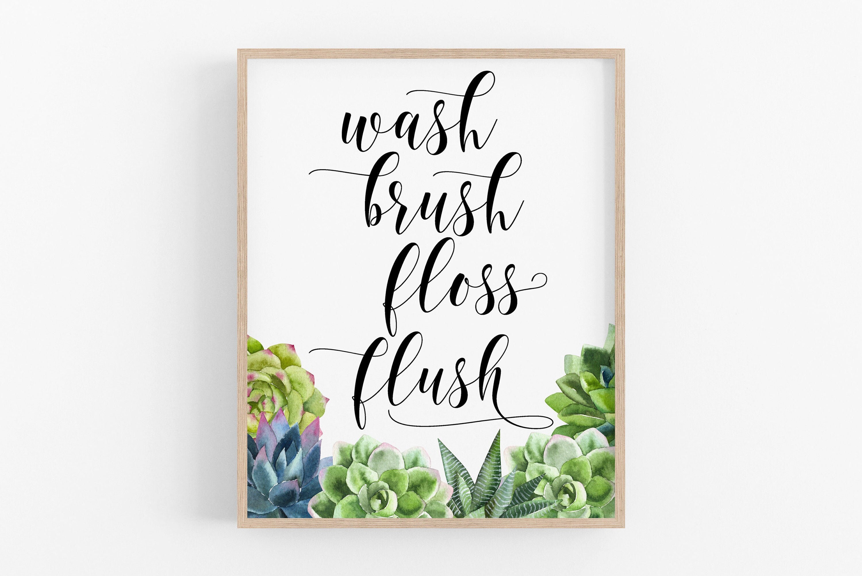 Wash Brush Floss Flush Printable Bathroom Decor Cactus Print | Etsy