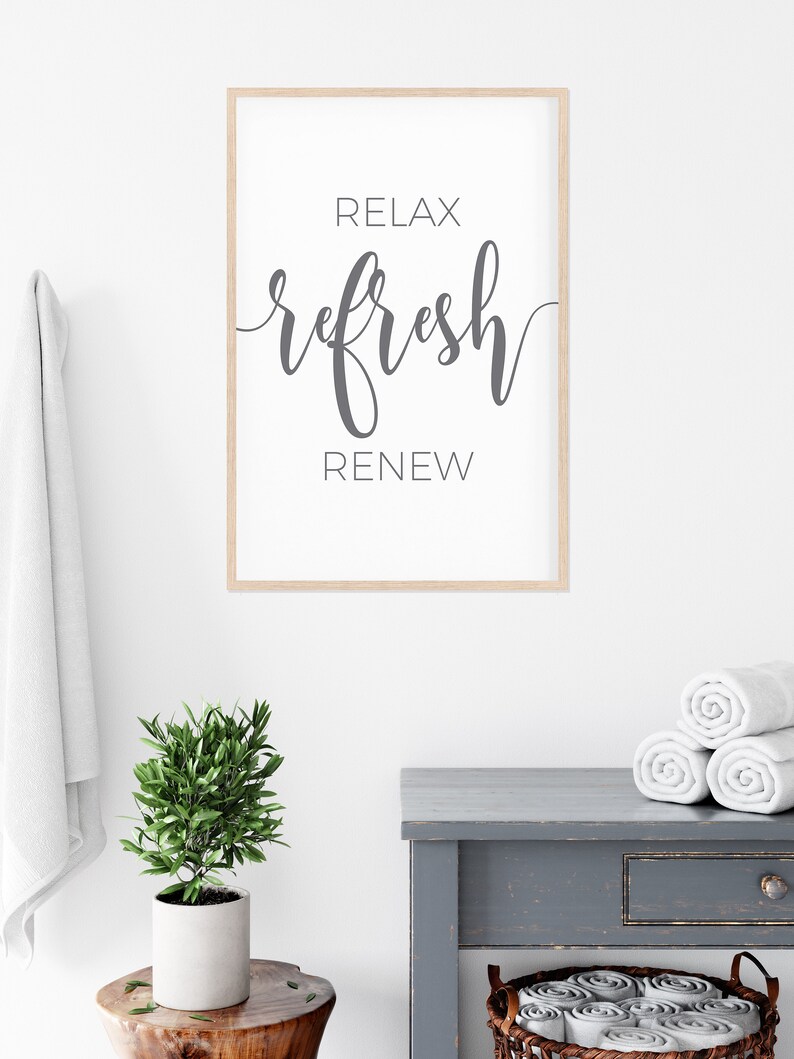 Relax refresh renew wall art bathroom print greybathroom Etsy