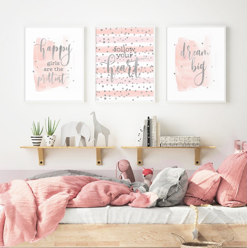 Girls Wall Art Set of 3 Pink Prints for Bedroom Girl Etsy Canada