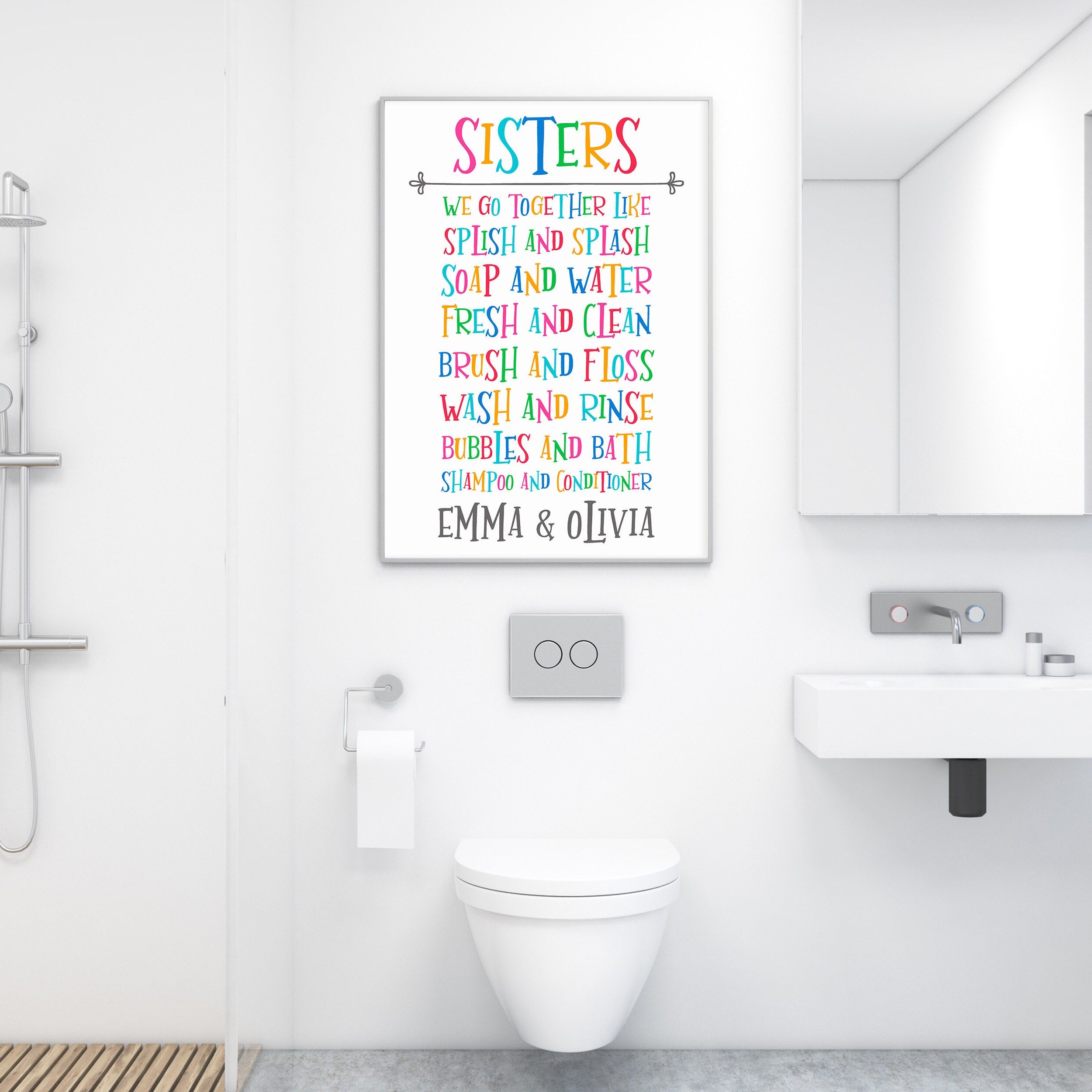 Girls Bathroom Print Sisters Custom Print Kids Bathroom - Etsy