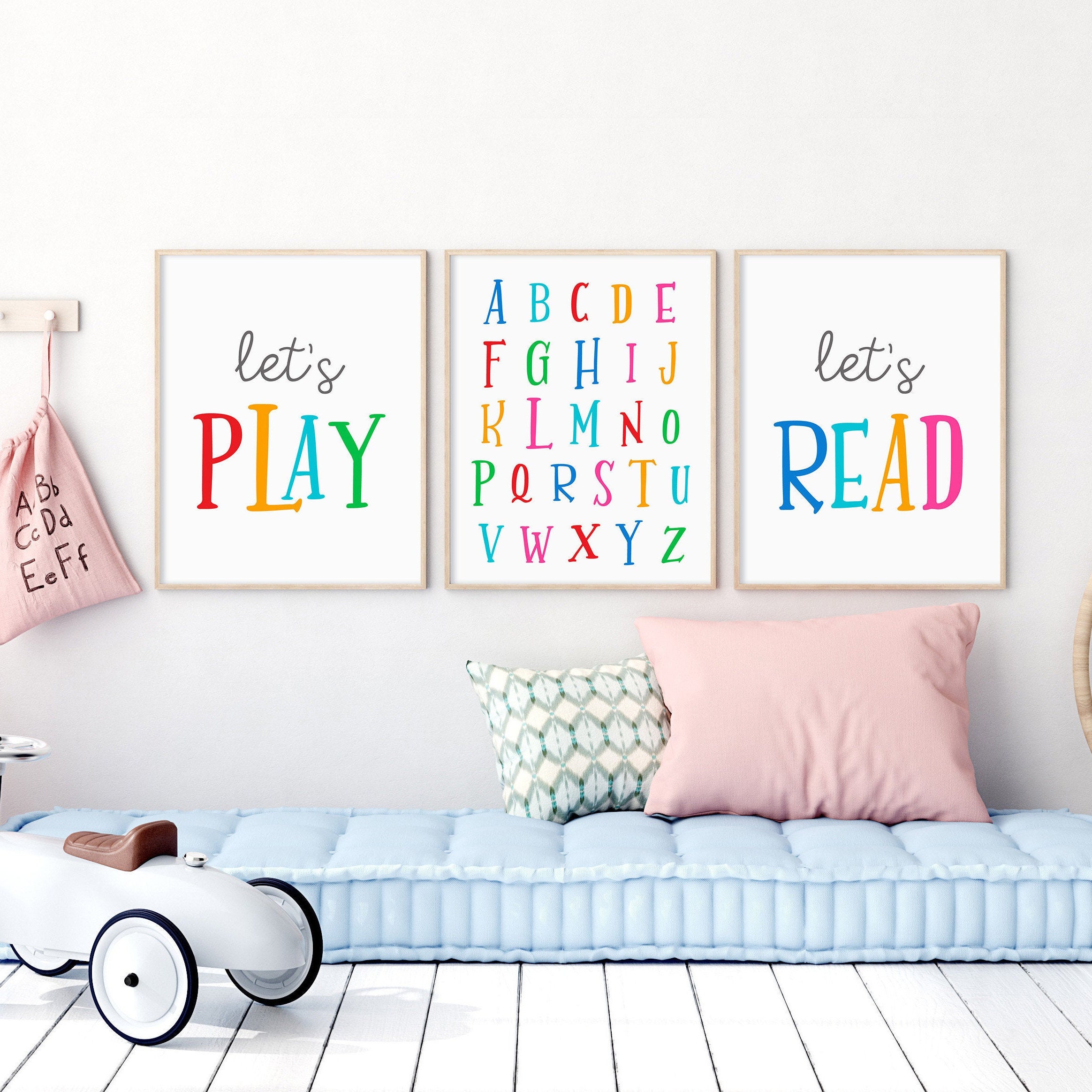 Kids playroom poster alphabet print lets play lets read prints Etsy