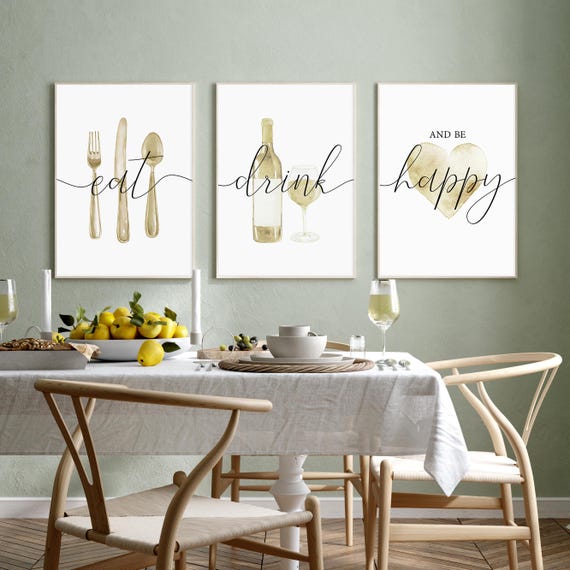 Eat Drink And Be Happy, Dining Room Wall Art, Kitchen Dining Prints, Dining Decor Sign, Dining Room Wall Decor Quote Art, Kitchen Printable