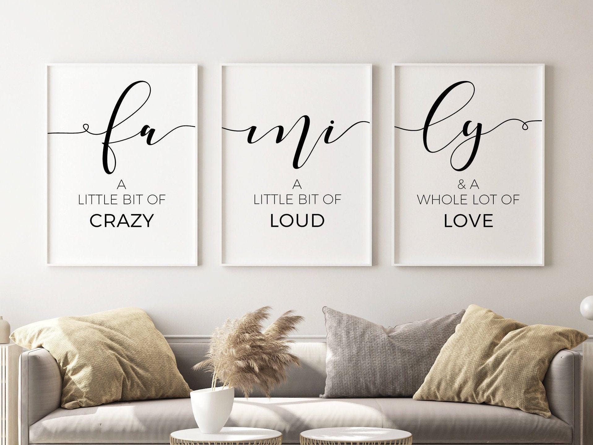 Above Couch Wall Decor Family Wall Art Printable Quotes Family Little Bit  of Crazy Living Room Family Signs Digital Download Prints Set of 3 