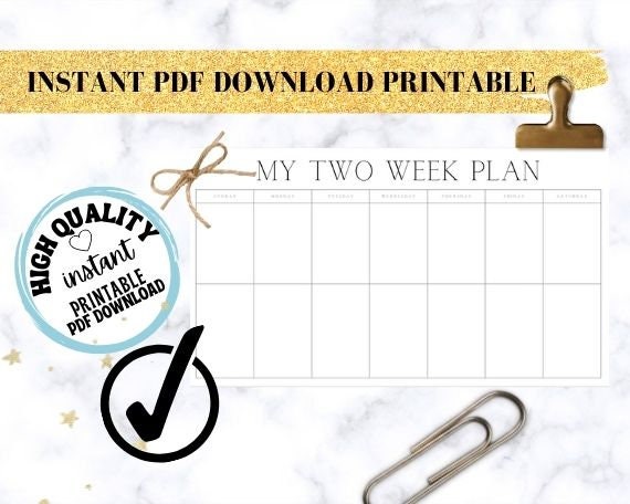 simple modern my two week plan calendar instant download etsy