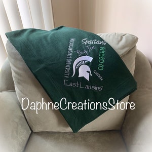 Michigan state stadium blanket, Embroidered Michigan State Blanket, Michigan State Word Art