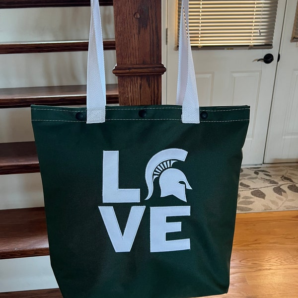 Michigan State LOVE Tote Bag, personalized tote, handmade tote